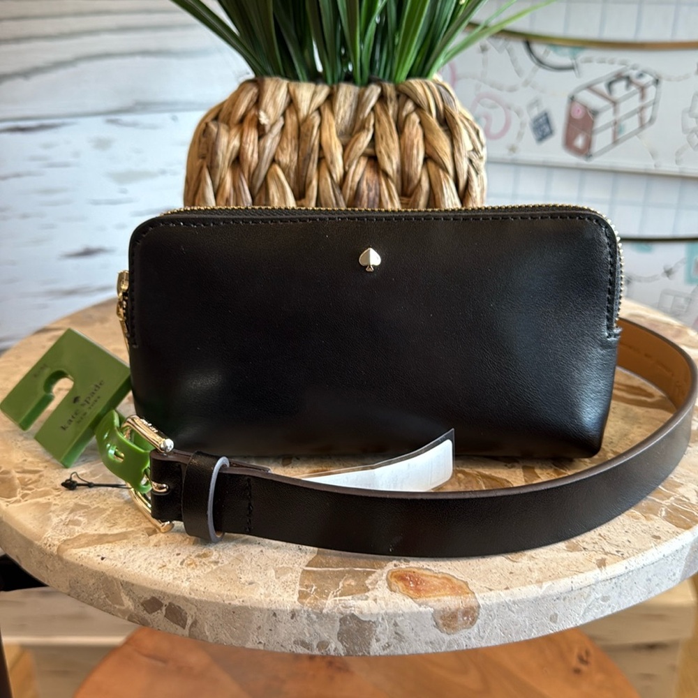 Kate Spade black leather belt bag in size small/medium. Belt is 40 inches long.